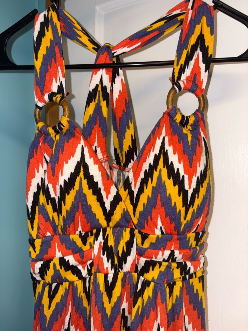 Pink Rose Multicolor Chevron Maxi Dress - Orange, Navy, Yellow, White - Picture 2 of 6